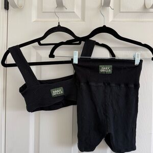 Daily Drills Black Ribbed Sports Bra and Short Set